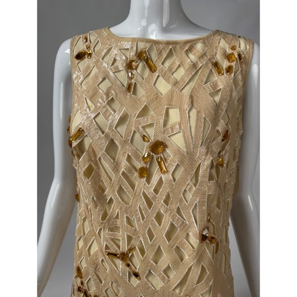Tadashi Shoji Gold Sequin & Bead Embellished Sleeveless Dress Size 6 NWT - Picture 7 of 16